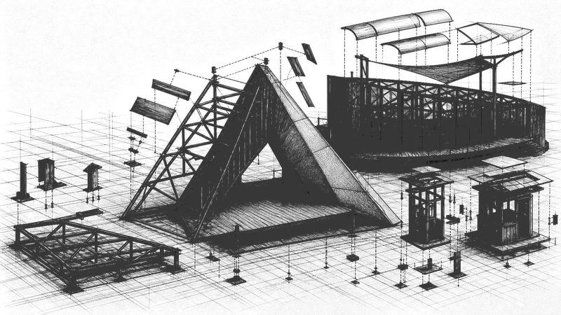Salt Camp gateway — technical line illustration